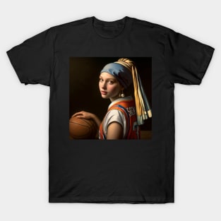 Court Elegance: Pearl Earring Girl's March Madness T-Shirt